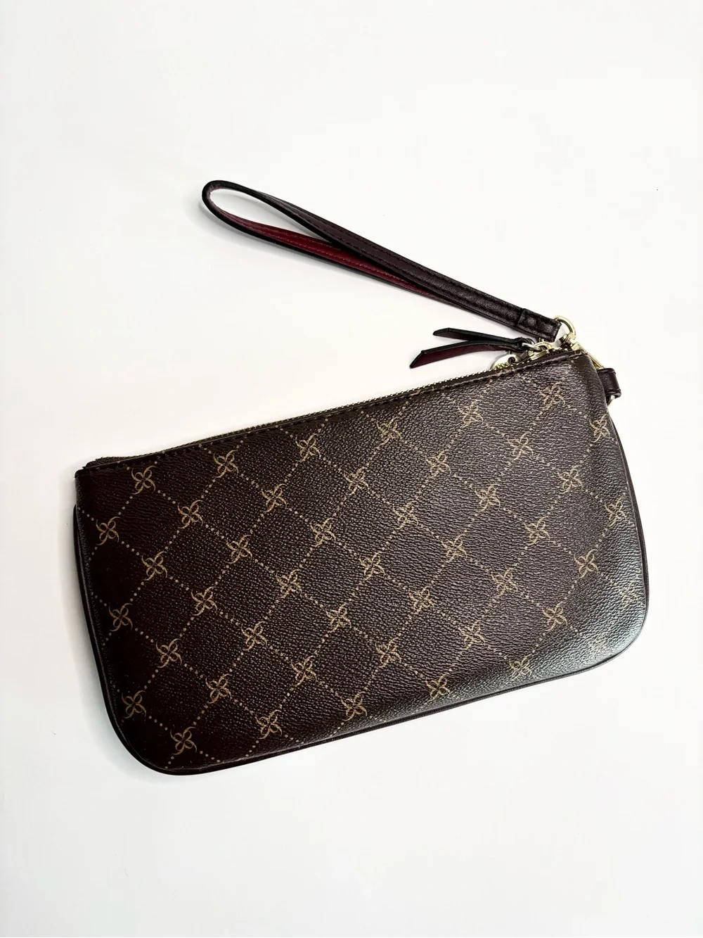 Nine West Wristlet Brown Patterned Wallet Clutch